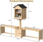 DTK Little Free Library Kit with Planter & Dual Benches,Outdoor Library Box with Clear Door & Waterproof Roof,DIY Paintable Lending Library,L-Shaped or Side Seating for Yard Garden Community