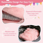 3 in 1 Kids Bean Bag Chair Bed, Kids Fluffy Stuffed Floor Pillow for Gaming and Reading, Ultra Soft Faux Fur Fabric Bean Bag Chairs to Lounger for Playroom, Living Room, Bedroom, Pink
