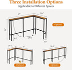 GRLEAF L Shaped 70" Narrow Console Sofa Table with Built-in Power Strip (2 AC Outlets & 2 USB Ports) – 4.9ft Power Cord, Metal Frame, Easy Assembly, Ideal for Behind Couch, Hallway (Rustic Brown,70IN)