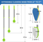 2 in 1 Scrub Cleaning Brush with 37” Long Extendable Handle,1 Stiff Bristle and 3 Sponge Brushes, Lightweigh Detachable Shower Scrubber for Cleaning Bathroom Shower Bathtub Glass Tile Floor