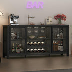 Launica Liquor Bar Cabinet, Industrial Wine Cabinet, Rustic Sideboard Buffet Cabinet for Liquor and Glasses, Coffee Bar Cabinet with Storage Rack for Home Kitchen Dining Room, Dark Grey Oak, 55 in