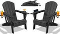 PLUUV Folding Adirondack Chair Set of 2, Easy Storage Space Saving, 380 LBS Capacity Weather Resistant HDPE with Two-Cup Holder for Outdoor Patio Fire Pit Gathering, Black