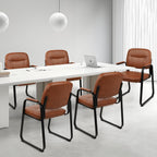 CLATINA Reception Chair Set of 4, Leather Guest Chair with Padded Arms and Sled Base, Waiting Room Chair No Wheels, Computer Desk Chair for Office, Home, Break Conference Meeting Room, School, Brown