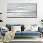 TRAIN2 ART Abstract Wall Art Modern Coastal Wall Decor Textured Blue and White Sea Background Canvas Wall Art for Living Room Bedroom Kitchen Office 28"x57"