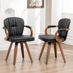 Swivel Dining Chairs Set of 2 Mid Century Modern Black Faux Leather Upholstered Kitchen Chairs with Bentwood Frame Armrests Side Chairs,Comfortable Ergonomic Wood Accent Chair No Wheels