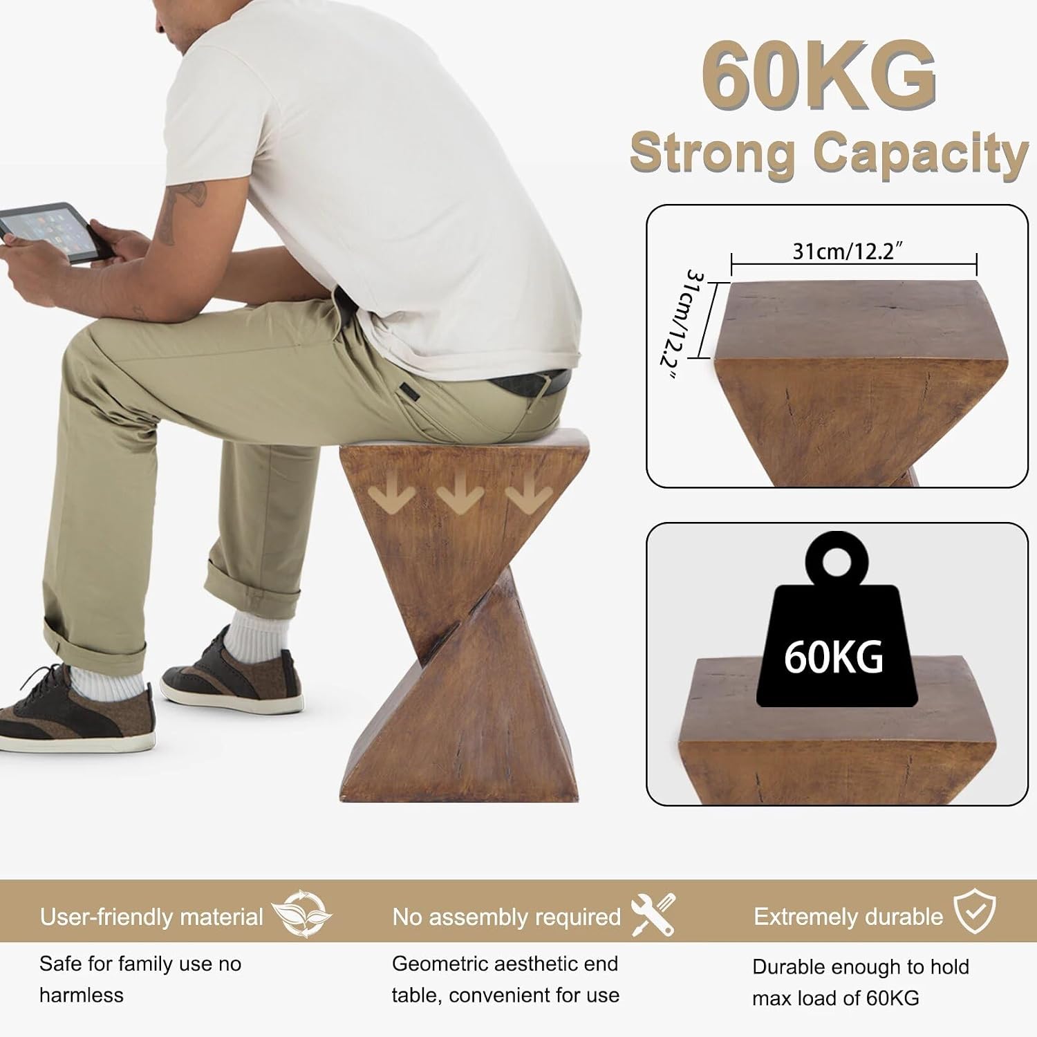 Lightweight Concrete Accent Table,Modern Geometry Side Table for Indoor and Outdoor,Small Bedside End Table Sofa Vanity Coffee