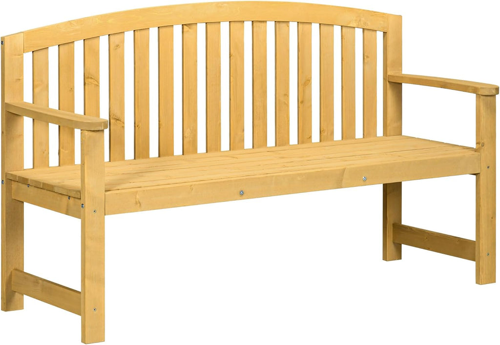Wood Garden Bench, 56 in Natural 2-Seater Outdoor Patio Bench Park Bench with Backrest and Armrests, Wooden Loveseat Seating for Porch Poolside Balcony Backyard