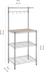Amazon Basics Kitchen Storage Baker's Rack with Removable Wood Top, Chrome/Beige, 24"W x 59"H x 18"D
