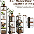 Narrow Bookshelf, 7 Tier Tall Bookshelves with Adjustable Shelves, DIY Stackable Bookshelf, Shelf Storage Organizer for Small Space, Living Room, Office, Study, Entryway, Industrial, Rustic Brown