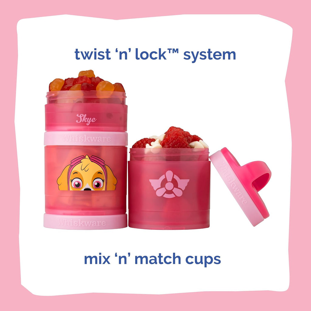 Whiskware Paw Patrol Stackable Snack Containers for Babies, Kids. and Toddlers, 3 Stackable Snack Cups for School and Travel, Backpack & Cupholder Friendly, Skye (Pack of 12)