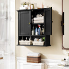 Bathroom Wall Cabinet, Bathroom Cabinet Wall Mount with 2 Doors and Open Shelf, Over The Toilet Wall Storage, Wooden Medicine Cabinets