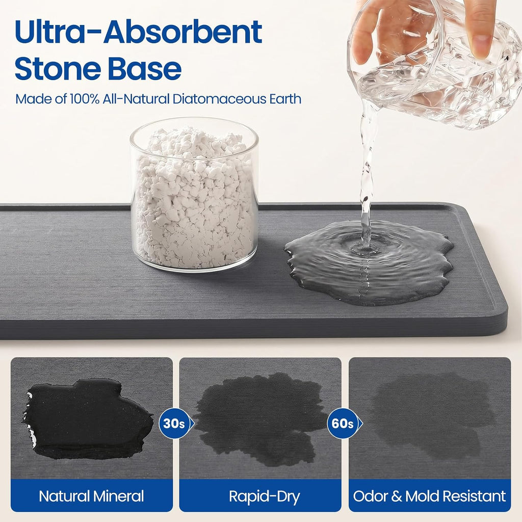 Extra Large Kitchen Sink Caddy Organizer, Stainless Steel Sponge Holder for Kitchen Sink with Brush Holder, Diatomite Stone Sink Tray for Soap Dispenser, Sponge, Bathroom Countertop Organizer, Silver