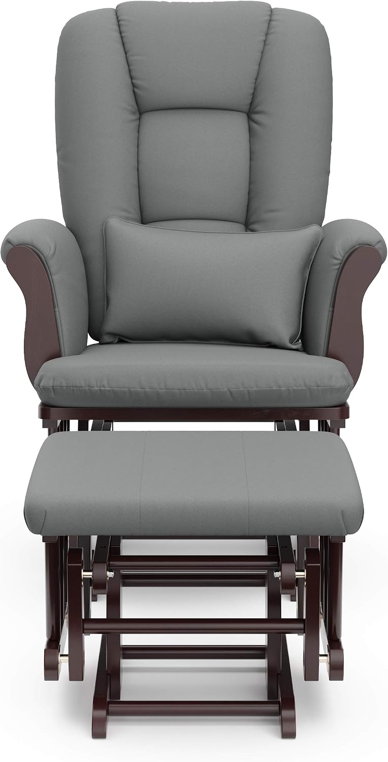 Storkcraft Tuscany Glider and Ottoman with Lumbar Pillow, Espresso/Gray | GREENGUARD Gold Certified, Bonus Lumbar Cushion Included, Solid Wood Base, Smooth Motion, Award-Winning Nursery Rocking Chair