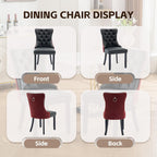 3-Pieces Dining Sets, 31.5" Round Dining Table Set with 2 Velvet Upholstered Dining Chairs,Wooden Legs Design for Kitchen Dining Room Apartment Small Space(1 Black Table with 2 Black&Wine Red Chairs)