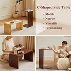 C-Shaped End Table Solid Wood Sofa Side Table for Living Room,Small,Modern,Bedside Accent Table,Mobile,Coffee Table,Bedroom,Nightstand(69cm/27.2″, Black 1)