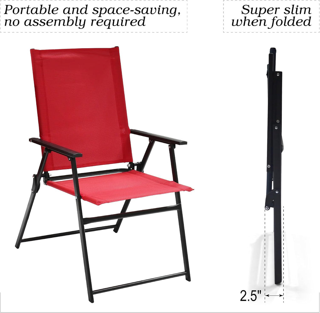 Anmutig Red Patio Folding Chairs, Outdoor Portable Dining Chairs Set of 4 | For Lawn Garden and Porch