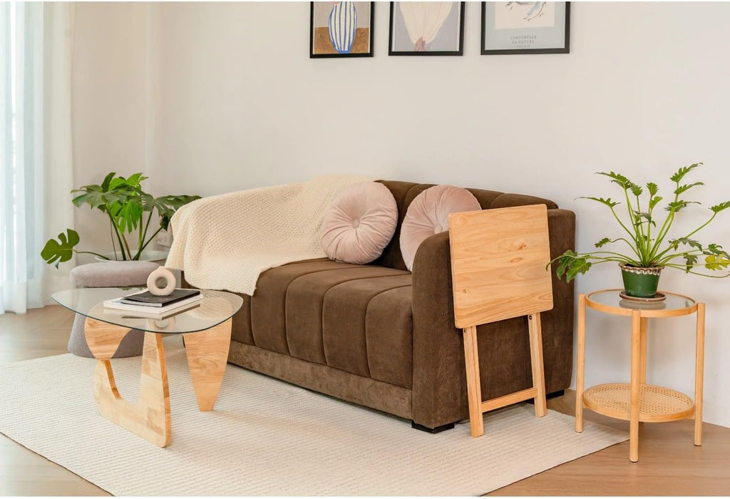 Rubberwood Folding Tray Table, Natural, 19" x 14.5" x 26"