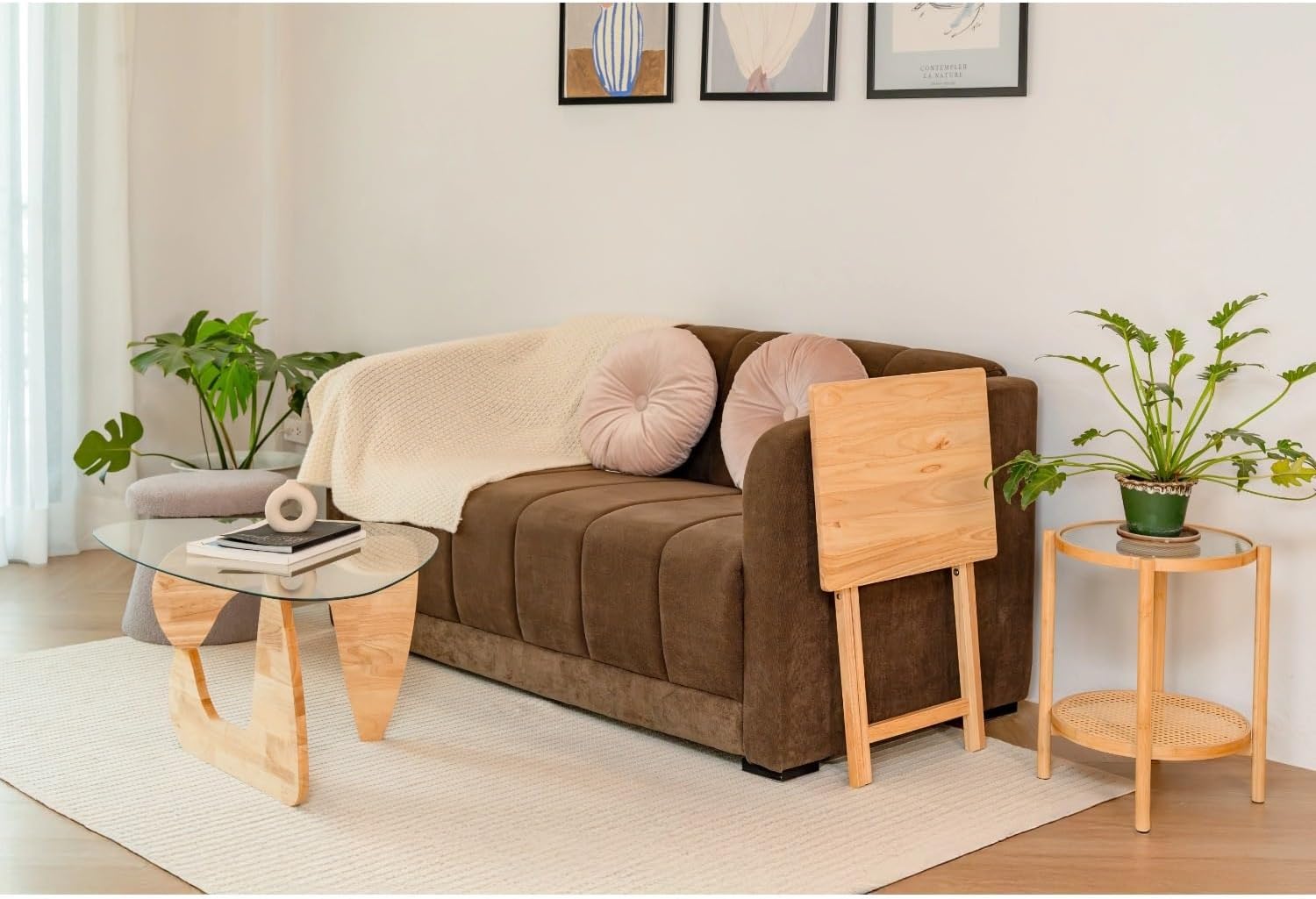 Rubberwood Folding Tray Table, Natural, 19" x 14.5" x 26"