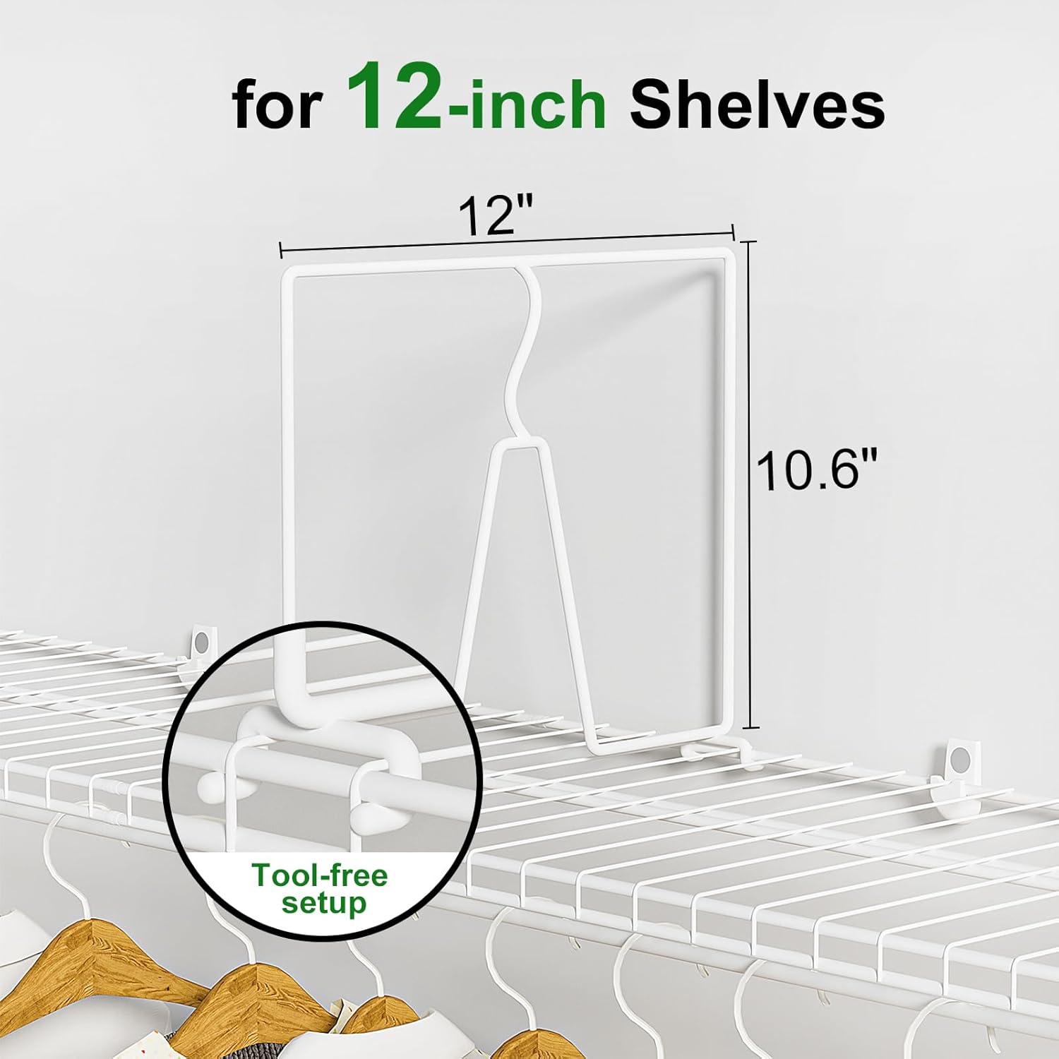SortNStore Wire Shelf Dividers for Closet: Tall 8 Pack 12-inch Deep Wire Rack Accessories - Adjustable Purse Organizer for Clothes Handbags - Metal Pantry Separators