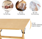 VISWIN Wood Drafting Table for Adults, Drawing Table with Adjustable Angle & 2-Tier Storage Racks for Art Studio, Solid Pine Wood Artist Desk for Drawing, Drafting, Writing, Reading, Sketching