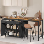 YATINEY Extendable Kitchen Island, Large Mobile Kitchen Storage Island, Rolling Kitchen Cart with Outlets, Island Table for Kitchen, Rustic Brown ZD03UBR