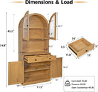 Merax 75'' Farmhouse Arched Kitchen Pantry with Charging Station | Kitchen Hutch with Adjustable Shelves, Open Countertop & Glass Holders, Versatile Cupboard for Dining Room Living Room