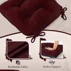 Cozyide Chair Cushions for Dining Chairs, 17" x 17" Non-Slip Kitchen Chair Pads with Adjustable Ties, Indoor Chair Cushions for Dining Room, Burgundy (Pack of 4)