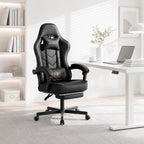 Office Desk Computer Gaming Chair for Adults, Ergonomic High Back Gamer Chair with Massage and Pocket Spring Cushion, Swivel Comfy Video Game Chairs with Footrest and Lumbar Support (Black Leather)