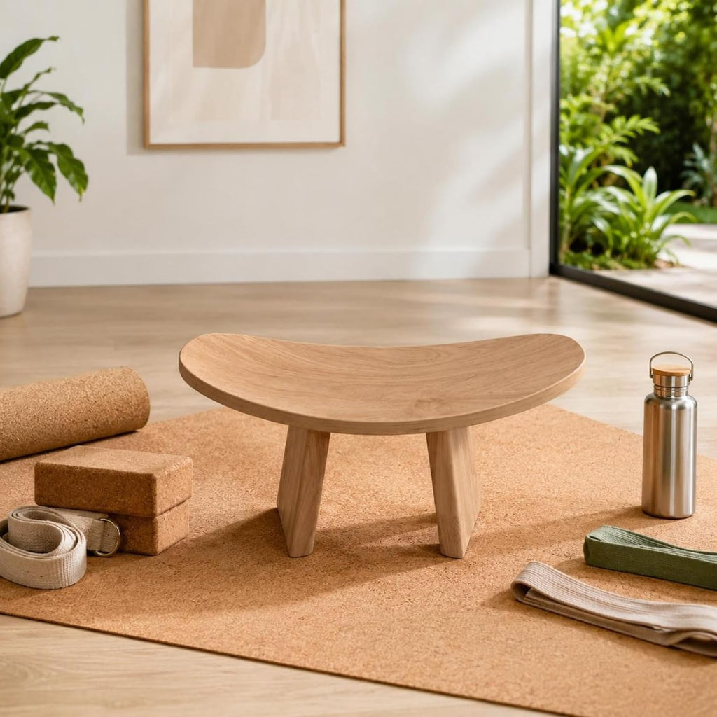 Mindful Kneeling Stool Smooth Meditation Stool Compact Wooden Kneeling Bench, Natural Wood Color, Large 42 21 20 CM