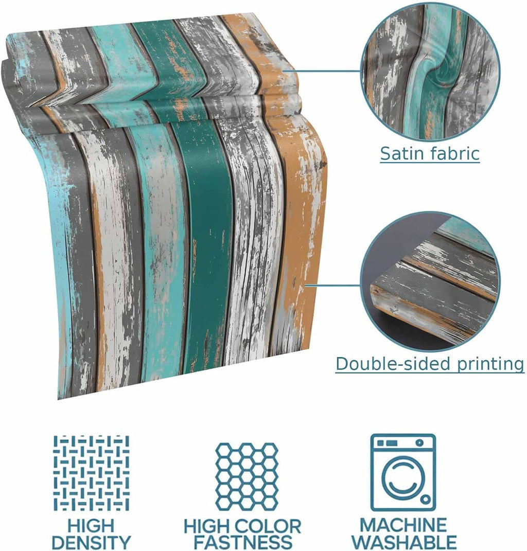Teal Orange Grey Bed Runners for Queen Size Beds, Decorative Bed Throws for Foot of Beds, Luxury Bedding Protector Slipcover Farmhouse Vintage Wooden Bedrunners & Scarves for Bedroom Hotel, 94"x20"