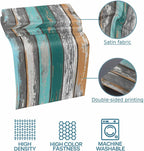Teal Orange Grey Bed Runners for Queen Size Beds, Decorative Bed Throws for Foot of Beds, Luxury Bedding Protector Slipcover Farmhouse Vintage Wooden Bedrunners & Scarves for Bedroom Hotel, 94"x20"