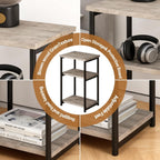 Garvee 3 Tier End Table, Tall Side Table with Storage, Telephone Tables with Metal Frame Small Nightstand for Small Spaces for Living Room Bedroom Sofa Couch Hall Easy Assembly Gray