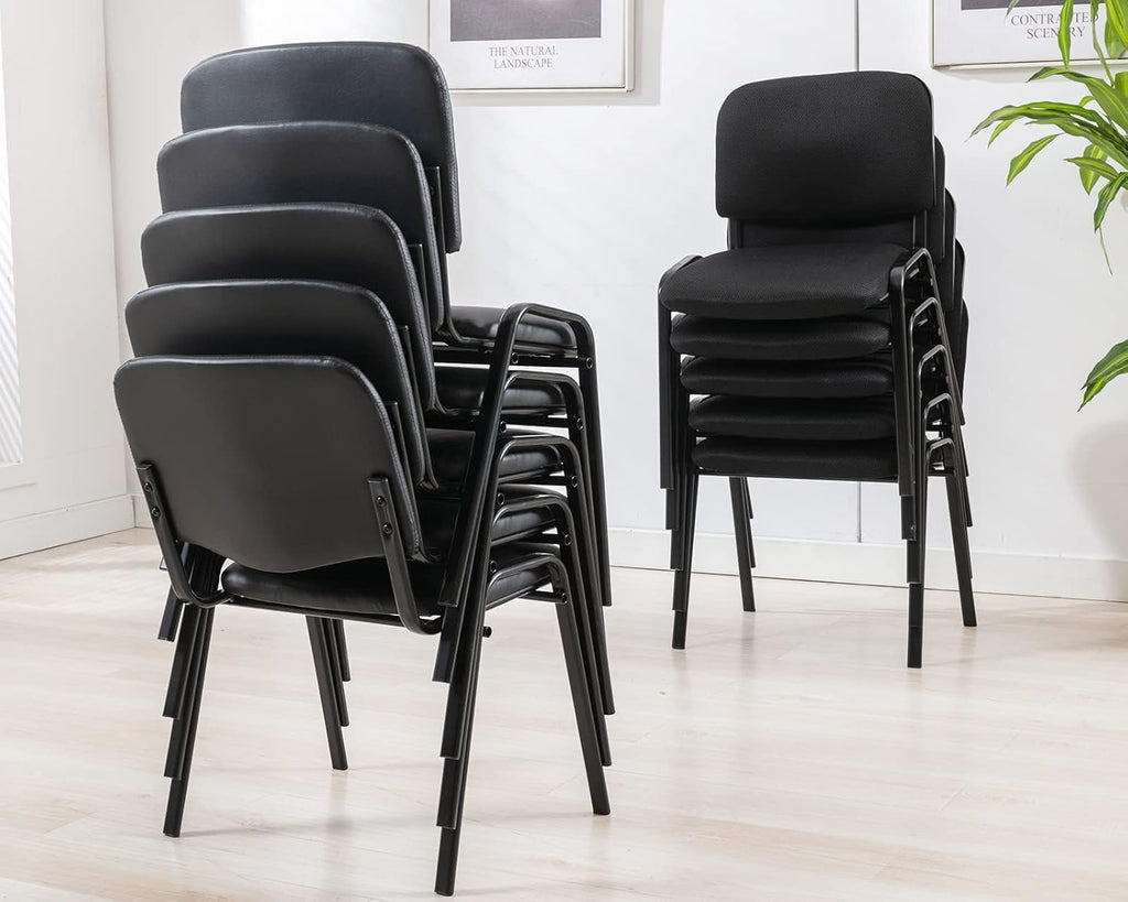HNY Black Tablet Arm Chairs Set of 5, Mesh Office Waiting Room Guest Nesting Stacking Chairs, Reception Chairs with Flip-Up Table Conference Chair for School Classroom Training Meeting Room