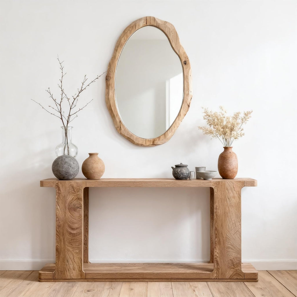 OKD 63 Inch Modern Entryway Console Table, 2-Tier Long Sofa Table Behind Couch with Curved Edge, Wood Farmhouse Narrow Entry Table for Hallway, Living Room, Foyer, Entrance, Light Tree Knot