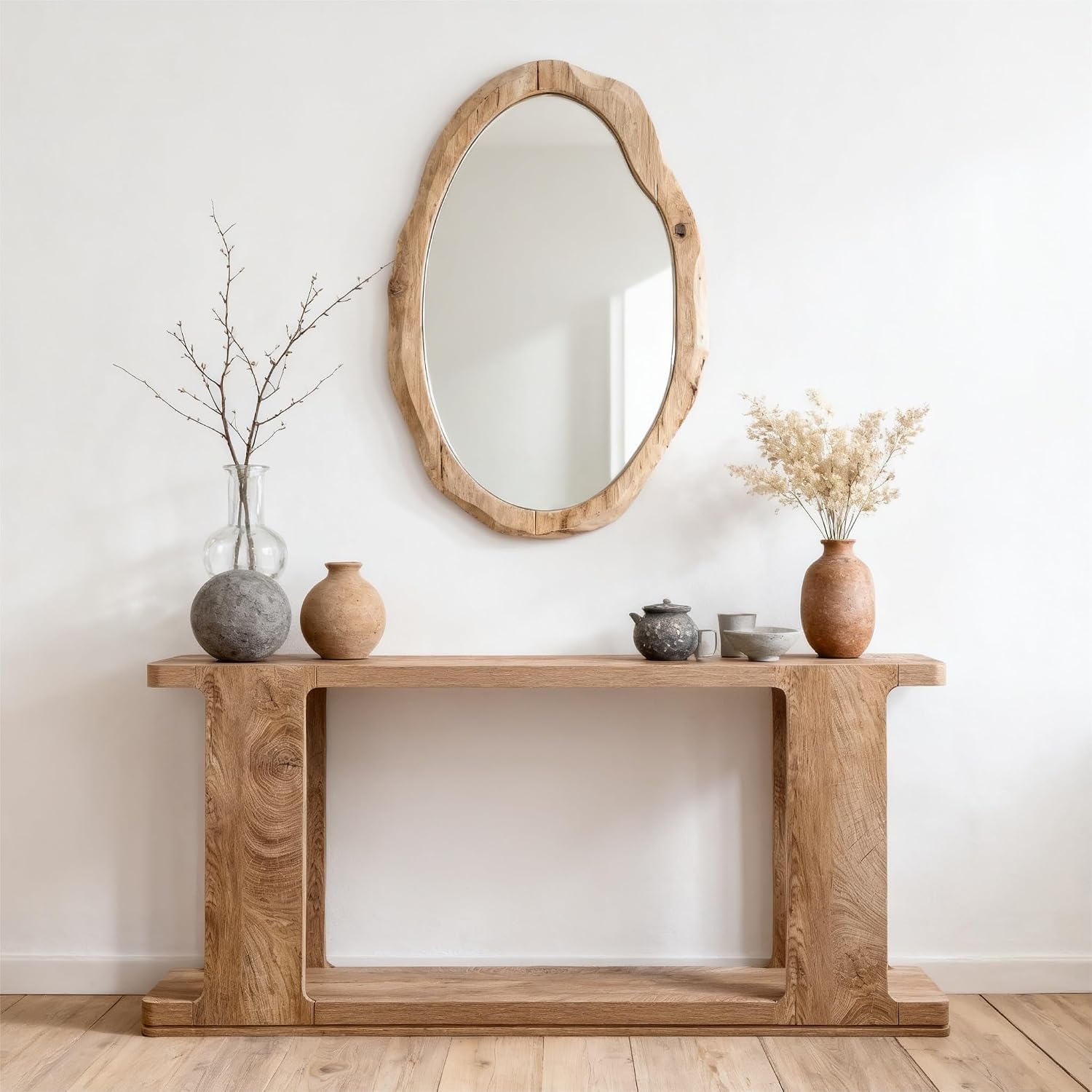 OKD 63 Inch Modern Entryway Console Table, 2-Tier Long Sofa Table Behind Couch with Curved Edge, Wood Farmhouse Narrow Entry Table for Hallway, Living Room, Foyer, Entrance, Light Tree Knot