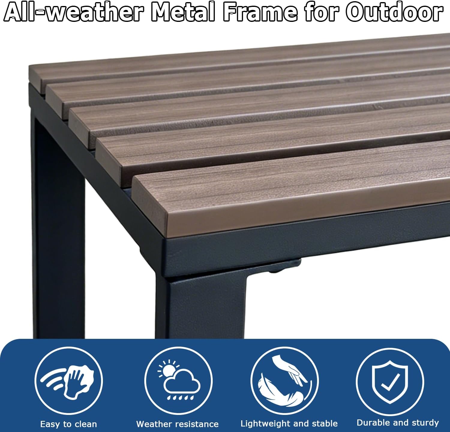 46" Outdoor Metal Backless Bench, All-Weather Patio Garden Bench for Backyard, Porch, or Lawn, Durable Steel Bench for Outdoor Spaces, Walnut