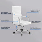 Yaheetech High-Back Office Desk Chair Executive Task Chair Management Chair PU Leather Chair Height Adjustable with Ergonomic Backrests for Conference and Home, White