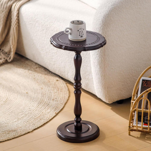 100% Solid Wood Round Side Table, Small Drink Table for Small Spaces, Modern End Table Accent Nightstand for Bedroom, Living Room, Corners and Office, Brown