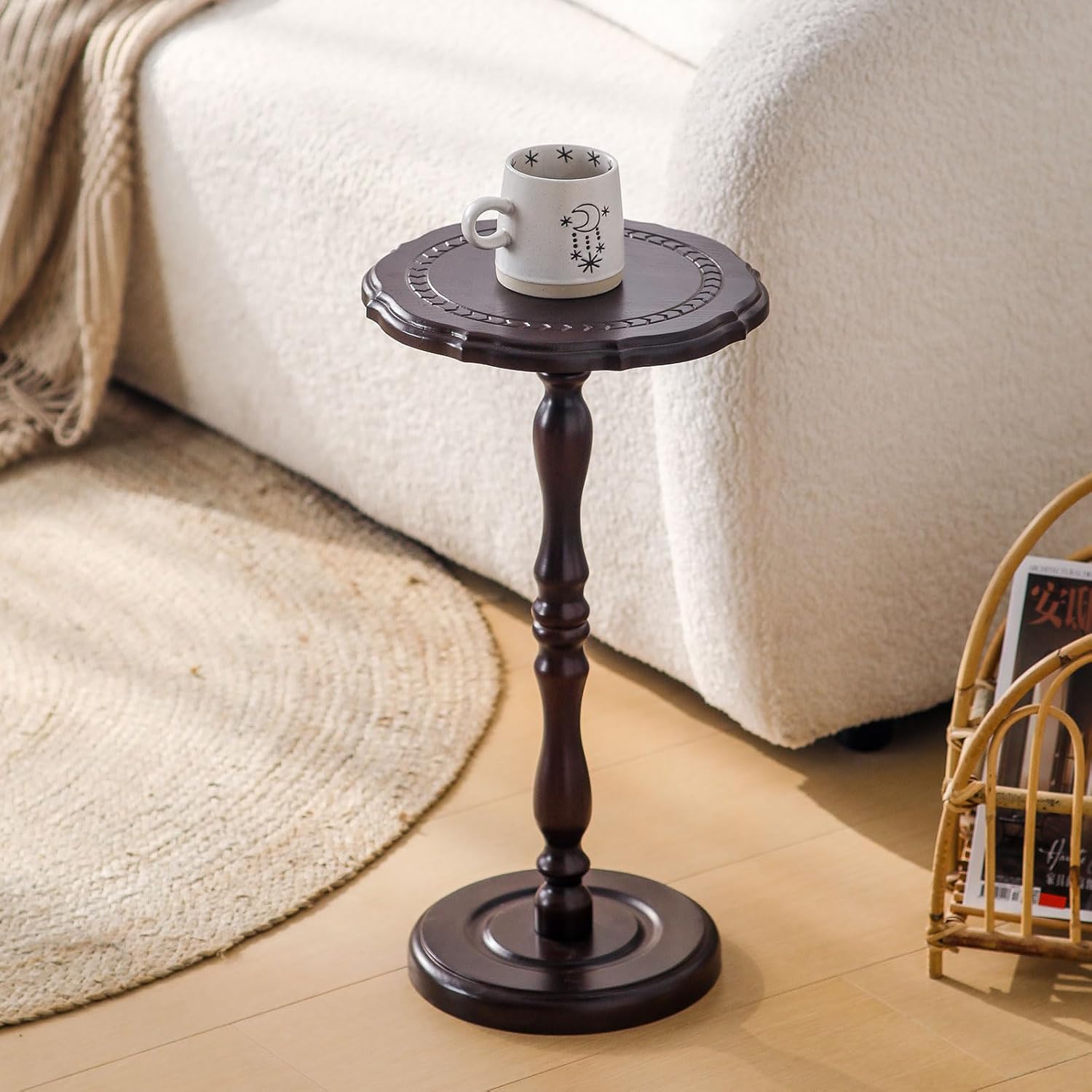 Solid Rubber Wood Spice Rack,Wood Round Side Table,Small Drink Table for Small Spaces,3 Tier Freestanding & Wall Mounted Kitchen Countertop Organizer