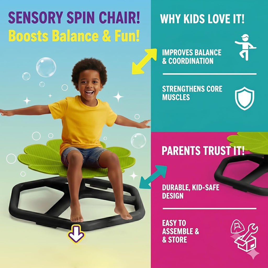 Spinning Chair for Autistic Kids,Sensory Swivel Chair, 220LBS Weight Capacity, Sensory Toy for ADHD & Autism 3-6 Years Children,Training Body Coordination, Metal Base Non-Slip Design (Green)