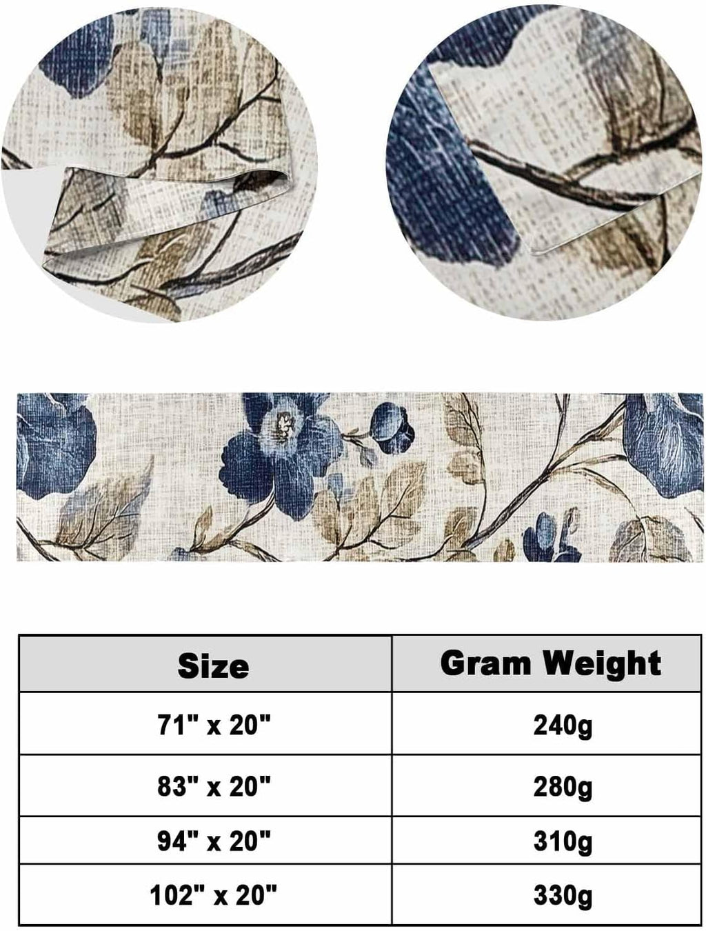 Bed Runner for King Size Bed, Blue Gray Spring Floral Decorative Bed Scarf Throws for Foot of Bed, Vintage Botanical Luxury Bedding Slipcover Bed Runners for Hotel/Home, 94 x 20 Inch