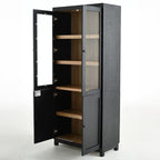 LUMISOL 74.5" Tall Kitchen Pantry Cabinet with Glass Doors & Adjustable Shelves, Ash Wood Grain Display Cabinet with Storage, Modern Bookshelf for Living Room Dining Room Office, Black
