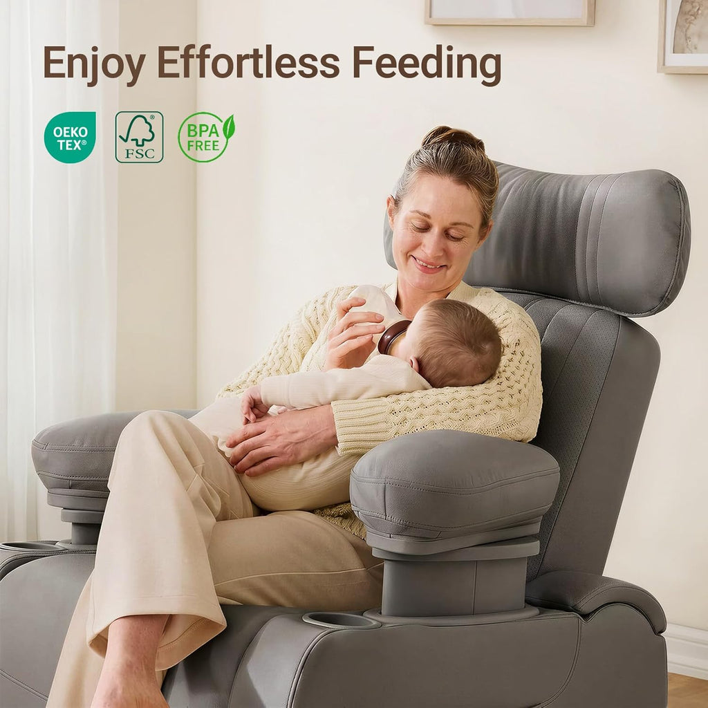 MAMAZING Lullapod Max Power Nursery Rocking Chair with Independent Recline & Footrest, Swivel Nursery Recliner Glider with Electric Adjustable Armrests, Silent Rocking, Oeko-TEX Certified