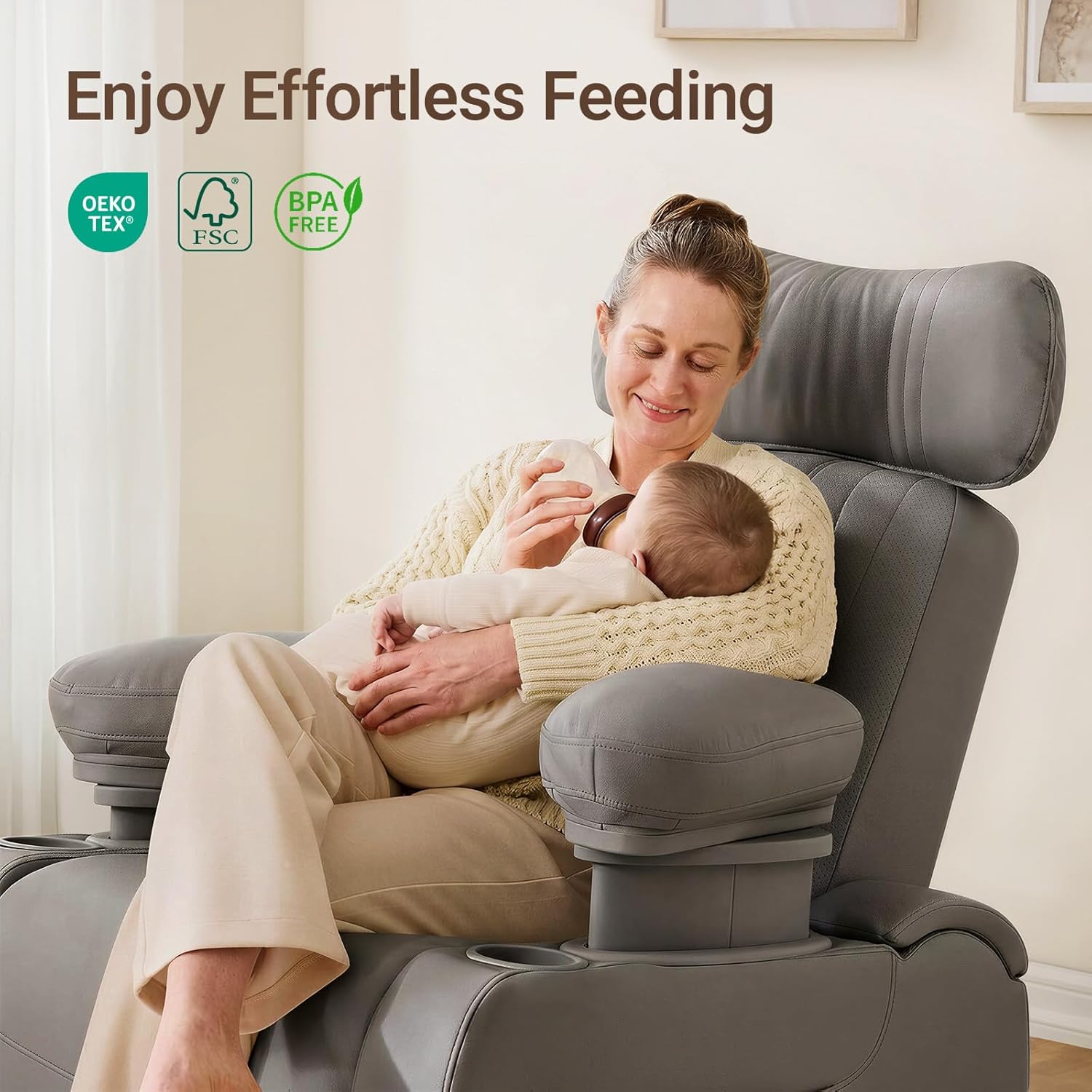 MAMAZING Lullapod Max Power Nursery Rocking Chair with Independent Recline & Footrest, Swivel Nursery Recliner Glider with Electric Adjustable Armrests, Silent Rocking, Oeko-TEX Certified
