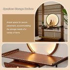 Wall Mounted Altar Table with LED Light, Bamboo Buddha Shrine, Chinese Style Floating Offering Shelf for Meditation, Home, Spiritual Decor(Reddish-Brown,40cm/15.7in)