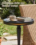 Small Round Side Table, Drink Table, Coffee Martini Table for Small Spaces Modern Accent End Table Nightstand with Solid Wood Leg for Living Room, Bedroom, Corners and Office (Black)