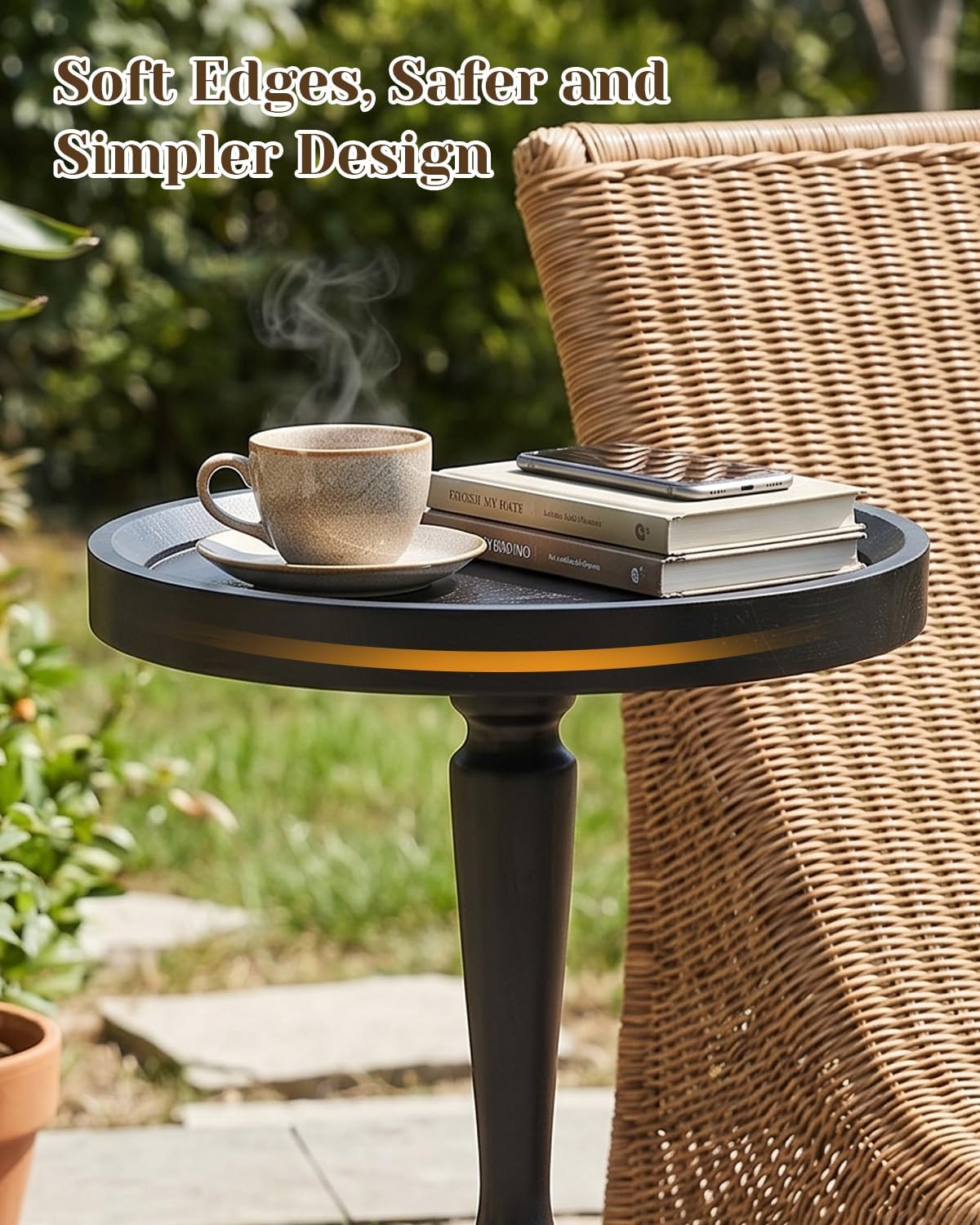Small Round Side Table, Drink Table, Coffee Martini Table for Small Spaces Modern Accent End Table Nightstand with Solid Wood Leg for Living Room, Bedroom, Corners and Office (Black)