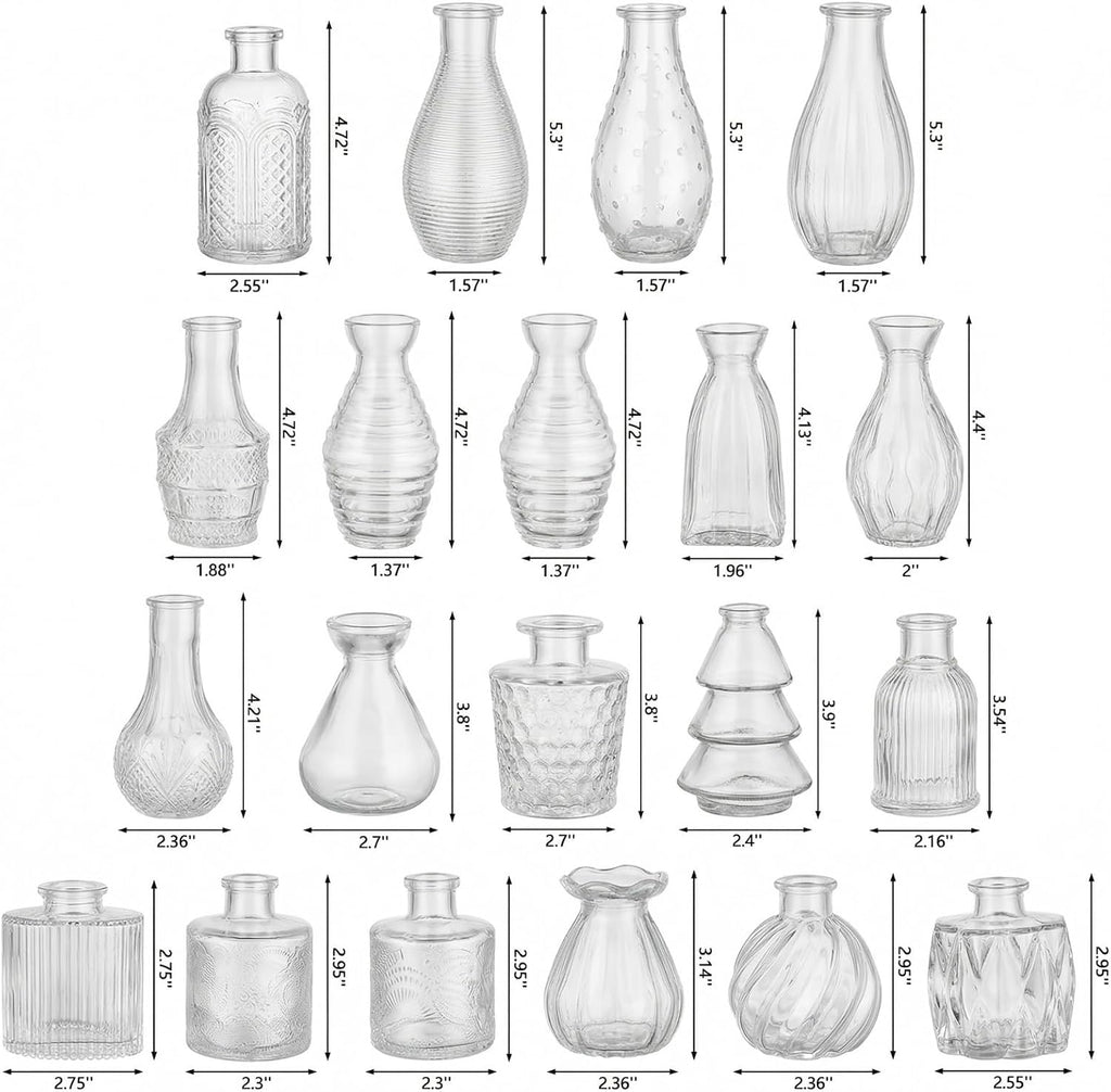 RUCKAE Glass Bud Vases Mini Flower Vase Small Vintage Vases for Centerpiece Table Wedding Decorations Home Decor Party(Transparent 32pack)