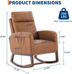 Nursery Rocking Chair with High Backrest and Side Pocket, Glider Accent Armchair with Rubber Wood Legs for Living Room, Bedroom, or Nursery, PU Vintage Brown