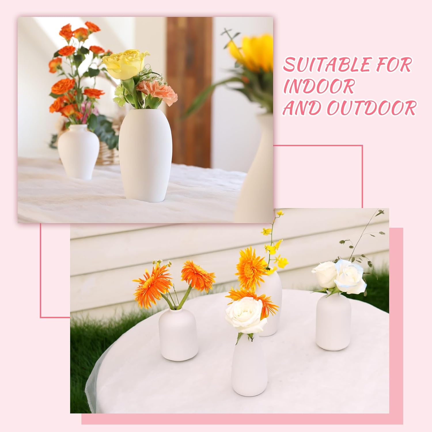 8 Pack Ceramic Bud Vase, White Ceramic Vase Modern Mini Bud Vase in Bulk for Centerpieces, Small White Vase for Flowers Pampas Grass, Wedding, Home